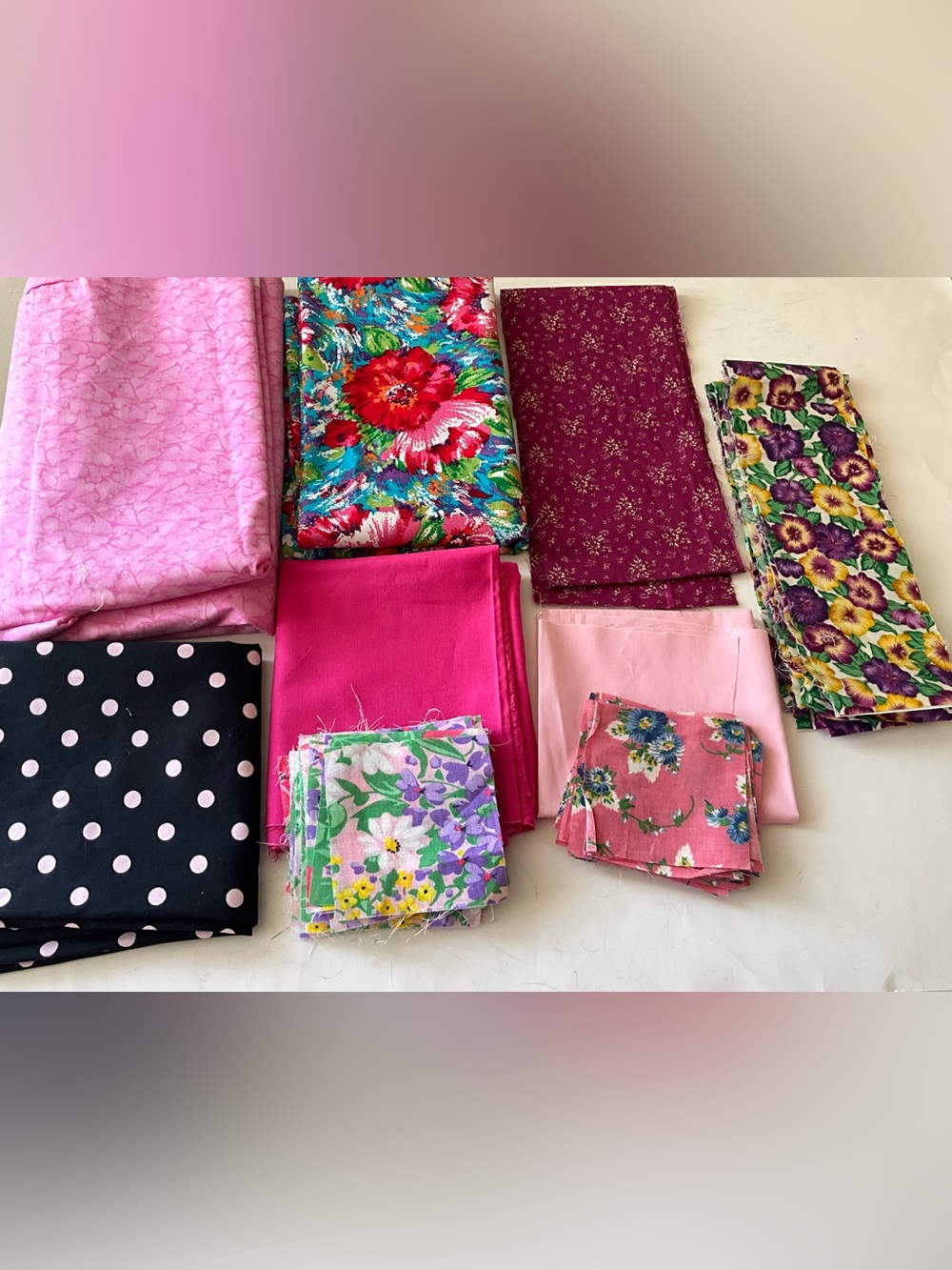 Quilting Sewing Craft Fabric Lot Shabby Chic Country Core Style Pink Blue Floral